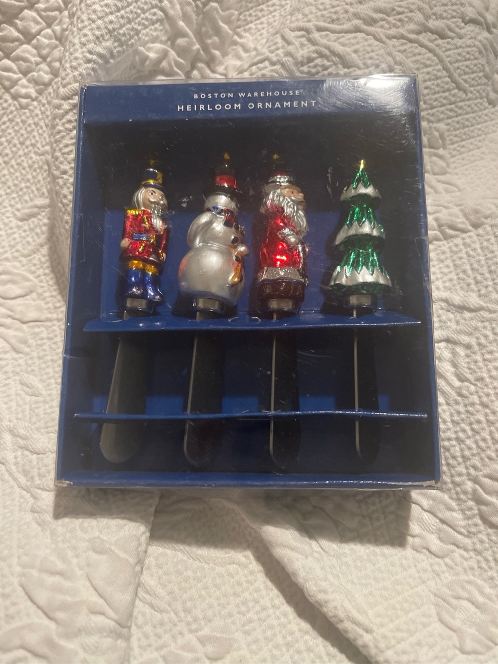 Boston Warehouse Glass Holiday Ornament Cheese Spreader Set